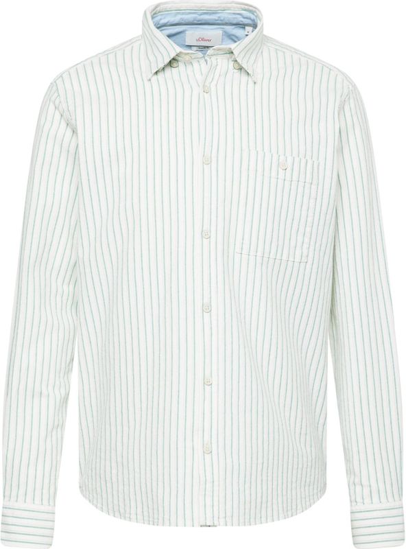 s.Oliver - Overhemd - Groen/Wit - Katoen - Gestreept, Knoopsluiting, Button-down Kraag, Lange Mouw