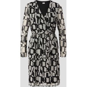 s.Oliver - Elegante Mesh-Jurk - Wikkellook - Zwart - Polyester