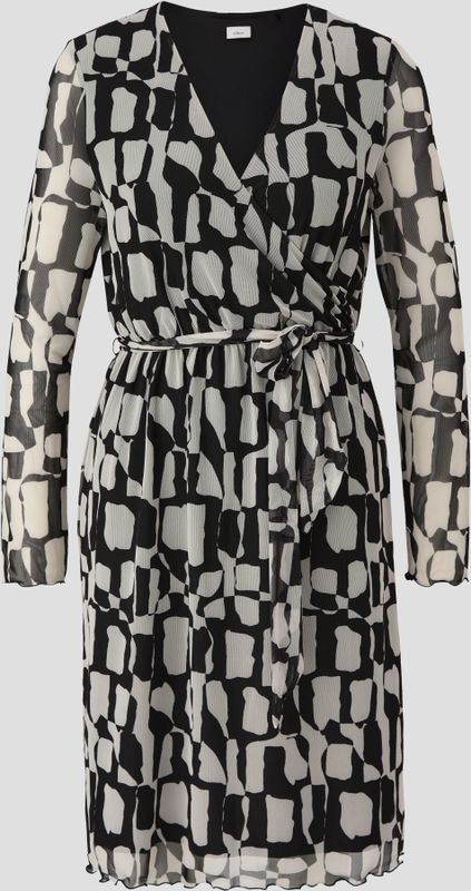 s.Oliver - Elegante Mesh-Jurk - Wikkellook - Zwart - Polyester