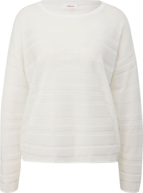 s.Oliver - Trui - Ecru - Knitwear - Ronde Hals, Lange Mouw, Losse Pasvorm