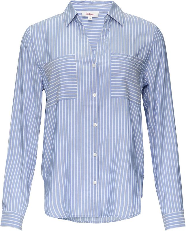s.Oliver - Regular Fit - Blouse - Gestreept - Viscose, Lange Mouwen, Borstzakken