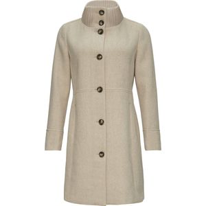 s.Oliver Lange Jas - Light Beige Melange - Knoopsluiting - Met Ribstrook