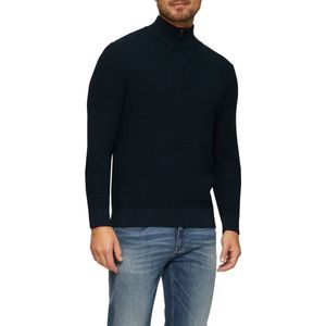 Hoodies - Blauw - Structuurmotief - Hoge Kraag - Ritssluiting