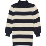s.Oliver - Jurk - Lichtbeige/Navy - Knitwear - Opstaande Kraag, Gestreept, Lange Mouw