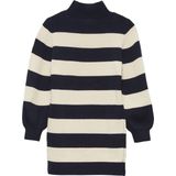 s.Oliver - Jurk - Lichtbeige/Navy - Knitwear - Opstaande Kraag, Gestreept, Lange Mouw