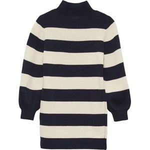 s.Oliver - Jurk - Lichtbeige/Navy - Knitwear - Opstaande Kraag, Gestreept, Lange Mouw