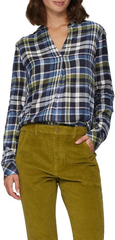 Blouse - Navy Khaki - Geruit - V-halslijn - Zonder Capuchon