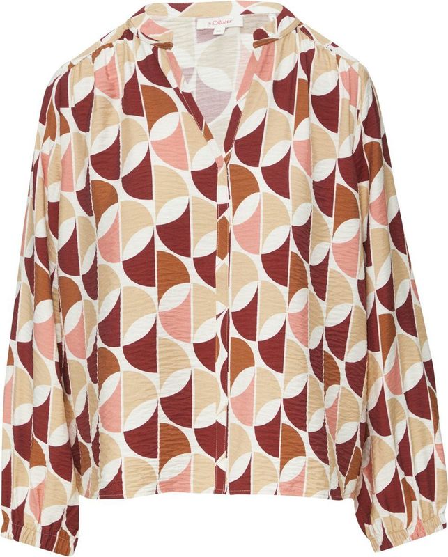 s.Oliver - Blouse - Beige / Roestbruin / Karmijnrood / Wit