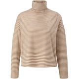 s.Oliver - Shirt - Sand/Wit - Jersey - Rechte Zoom, Col, Gestreept, Lange Mouw