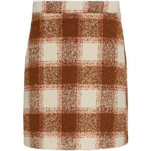 s.Oliver - Kokerrok - Beige/Bruin - Bouclé - Gevoerde Zoom/Rand, Ritssluiting, All-over Patroon