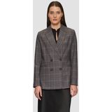 s.Oliver - BLACK LABEL - Blazer - Donkergrijs - Revers Kraag, Knoopsluiting, Geruit Motief