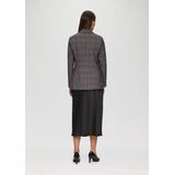 s.Oliver - BLACK LABEL - Blazer - Donkergrijs - Revers Kraag, Knoopsluiting, Geruit Motief