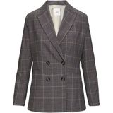 s.Oliver - BLACK LABEL - Blazer - Donkergrijs - Revers Kraag, Knoopsluiting, Geruit Motief