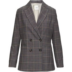 s.Oliver - BLACK LABEL - Blazer - Donkergrijs - Revers Kraag, Knoopsluiting, Geruit Motief