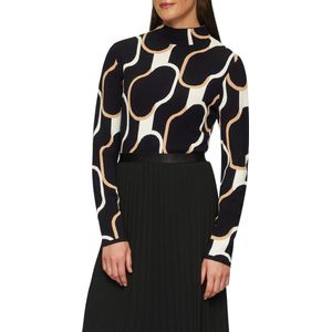 Gebreide Trui - Zwart Ecru - Ronde Hals - Lange Mouwen - Grafisch Patroon