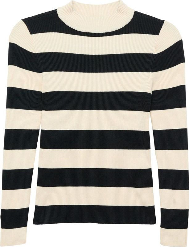 Trui - Knitwear - Gestreept - Opstaande Kraag - Slanke Pasvorm