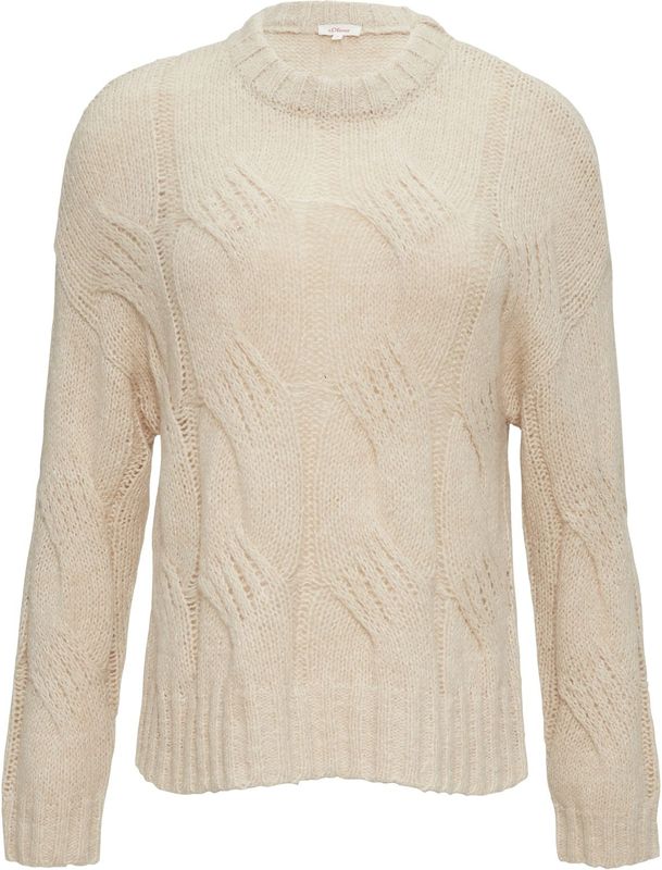 s.Oliver - Gebreide Trui - Beige - Met Structuurpatroon