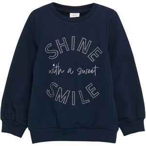 s.Oliver - Sweatshirt - Navy - Geribbelde Kraag, Knoopsluiting, Glitterend