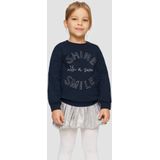 s.Oliver - Sweatshirt - Navy - Geribbelde Kraag, Knoopsluiting, Glitterend