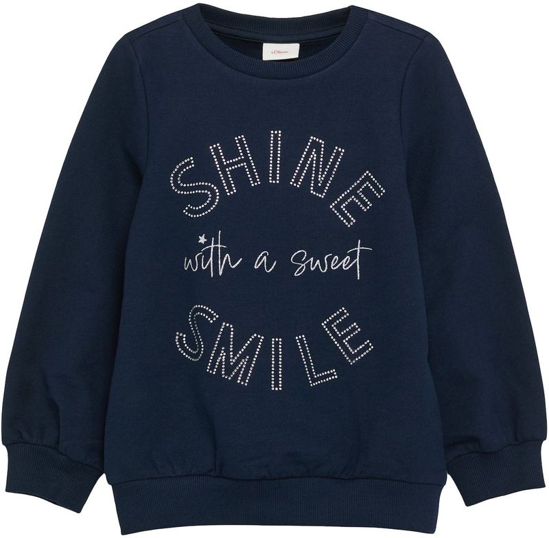 s.Oliver - Sweatshirt - Navy - Geribbelde Kraag, Knoopsluiting, Glitterend