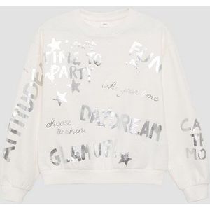 s.Oliver Sweatshirt Oversized Sweatshirt mit silbernem All-over-Print Rippbündchen
