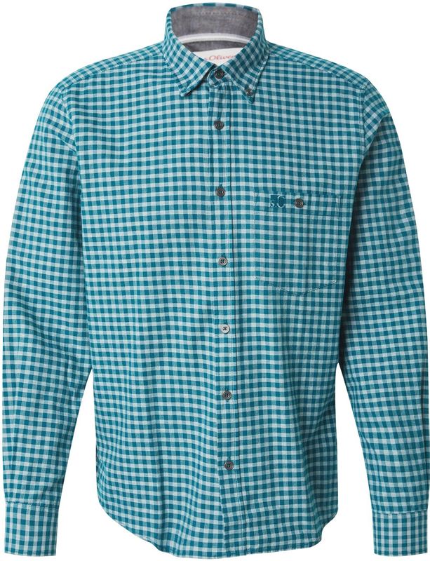 s.Oliver - Overhemd - Turquoise - Geruit - Lange Mouw