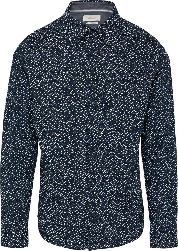 s.Oliver - Overhemd - Navy / Hemelsblauw / Wit - Katoen - Slim Fit