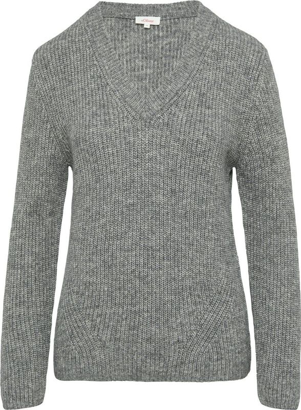 s.Oliver - Trui - Grijs - V-hals - Lange Mouw - Normale Pasvorm
