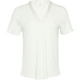 Ecru T-shirt - Satijnen V-hals - Halve Mouw - Zonder Zak