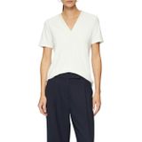 Ecru T-shirt - Satijnen V-hals - Halve Mouw - Zonder Zak