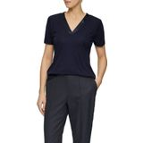 Navy T-shirt - Satijnen V-hals - Halve Armlengte - Zonder Capuchon