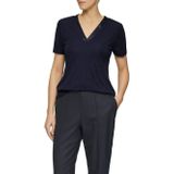 Navy T-shirt - Satijnen V-hals - Halve Armlengte - Zonder Capuchon