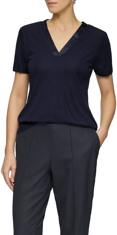 Navy T-shirt - Satijnen V-hals - Halve Armlengte - Zonder Capuchon