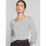 s.Oliver - BLACK LABEL - T-shirt - Ecru/Zwart - Jersey, Driekwart Mouw, Aansluitende Pasvorm