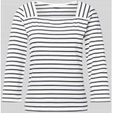 s.Oliver - BLACK LABEL - T-shirt - Ecru/Zwart - Jersey, Driekwart Mouw, Aansluitende Pasvorm