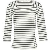 s.Oliver - BLACK LABEL - T-shirt - Ecru/Zwart - Jersey, Driekwart Mouw, Aansluitende Pasvorm