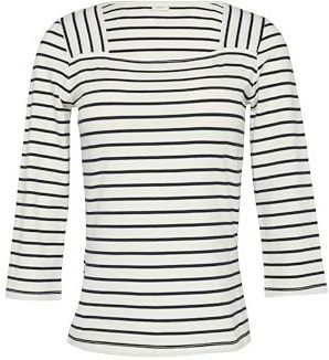 s.Oliver - BLACK LABEL - T-shirt - Ecru/Zwart - Jersey, Driekwart Mouw, Aansluitende Pasvorm