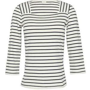 s.Oliver - BLACK LABEL - T-shirt - Ecru/Zwart - Jersey, Aansluitende Pasvorm, Driekwart Mouw