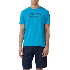s.Oliver - T-shirt - Turquoise - Katoen/Polyester/Elastaan - Gevlekte Look