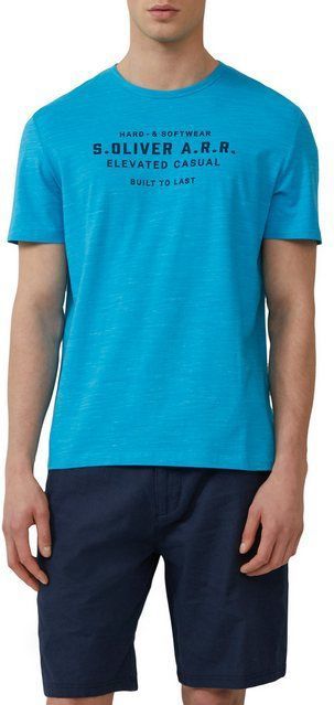 s.Oliver - T-shirt - Turquoise - Katoen/Polyester/Elastaan - Gevlekte Look