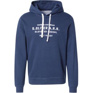 s.Oliver - Sweatshirt - Donkerblauw - Capuchon met Trekkoord, Geribd Ceintuurtje, Logoprint