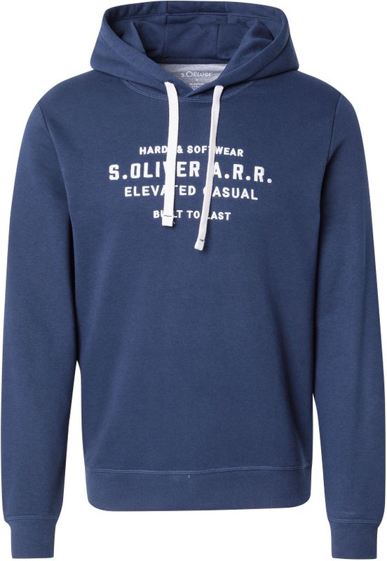s.Oliver - Sweatshirt - Donkerblauw - Capuchon met Trekkoord, Geribd Ceintuurtje, Logoprint