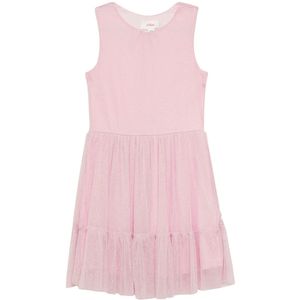 Jurk - Kokerjurken - Mouwloos - Glitterende Netstof - Ronde Halslijn