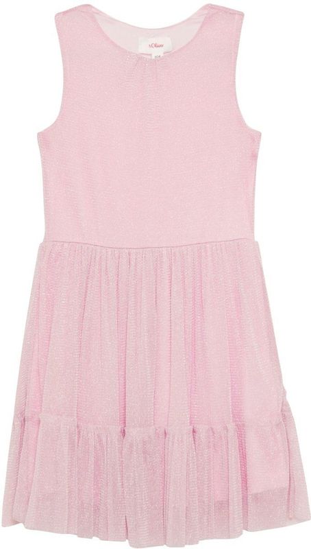 Jurk - Kokerjurken - Mouwloos - Glitterende Netstof - Ronde Halslijn