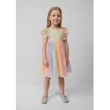 Jurk - Regenboogkleuren - Aansluitend Silhouet - Volantmouwen