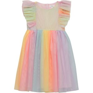 Jurk - Regenboogkleuren - Aansluitend Silhouet - Volantmouwen