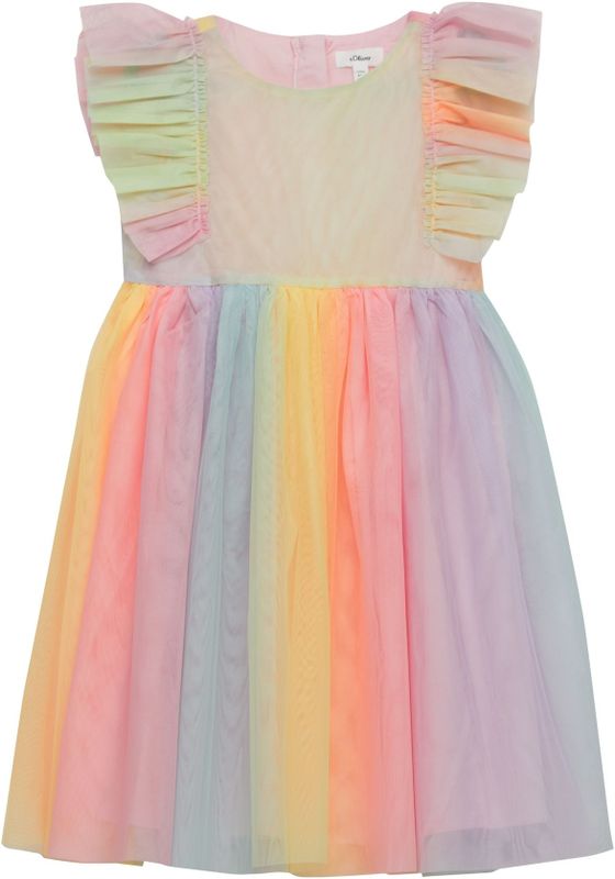 Jurk - Regenboogkleuren - Aansluitend Silhouet - Volantmouwen