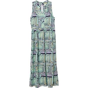 s.Oliver - Jurk - Opaal/Donkblauw/Lichtgeel/Pastellila - Viscose - Gevoerde Zoom/Rand, Knoopsluiting