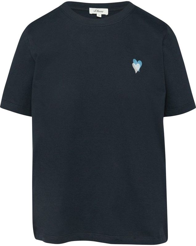s.Oliver - Casual - T-shirt - Effen - Katoen - Motiefprint, Geborduurd Hart