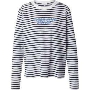 s.Oliver - T-shirt - Blauw - Katoen - Lange Mouwen, Rayen, Moderne Pasvorm